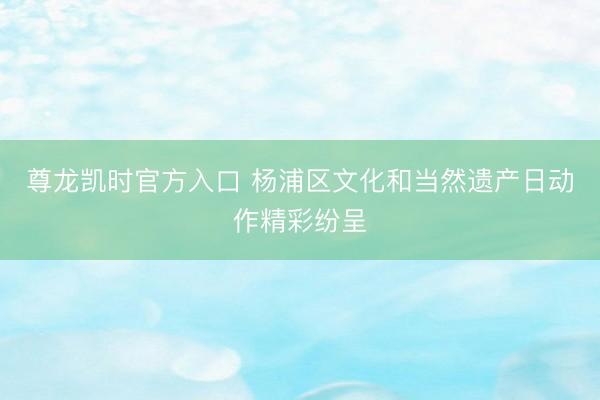 尊龙凯时官方入口 杨浦区文化和当然遗产日动作精彩纷呈
